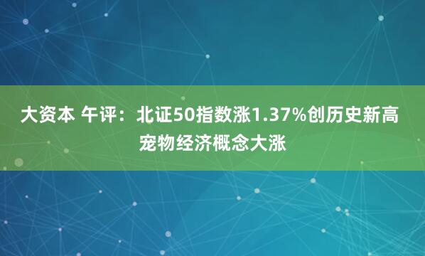 大资本 午评：北证50指数涨1.37%创历史新高 宠物经济概念大涨